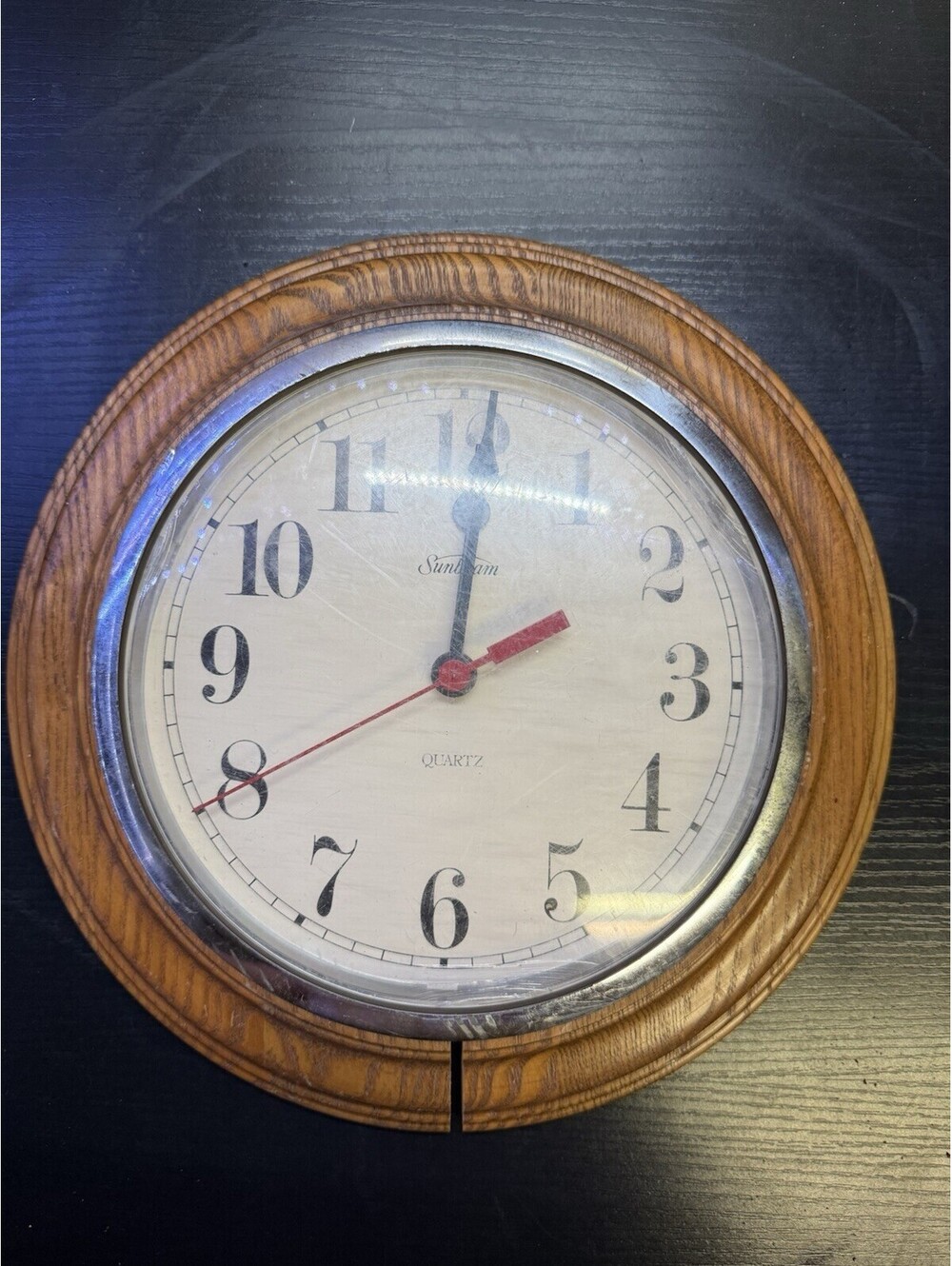 Vintage U.S.A Made Sunbeam Wood Wall Clock Quartz Battery 882-815 Art Deco MCM